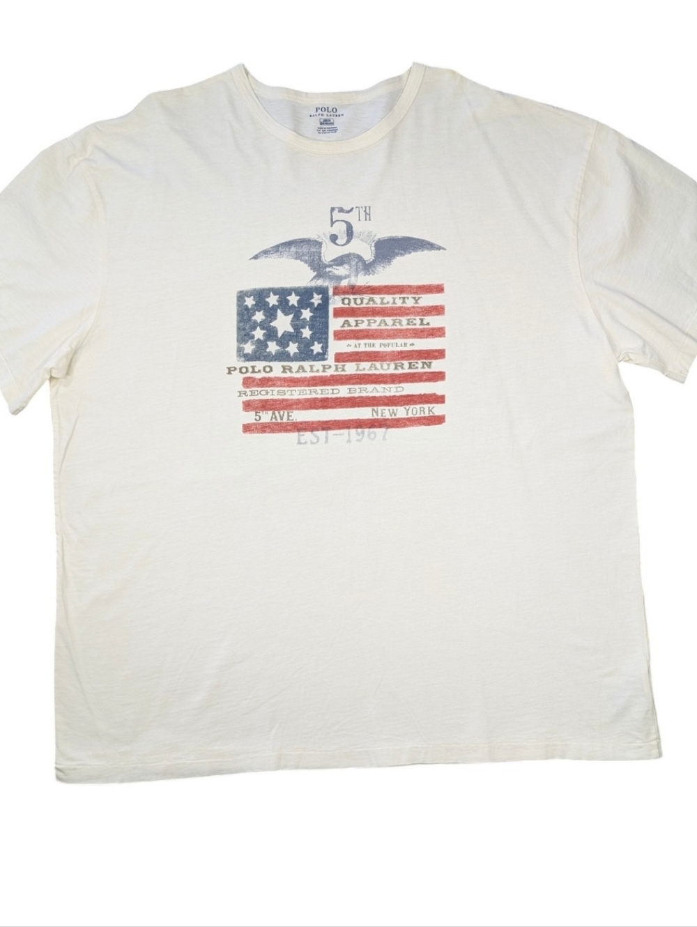 Polo by Ralph Lauren Cream Flag & Eagle, 5th Ave Graphic Tee. 2XB